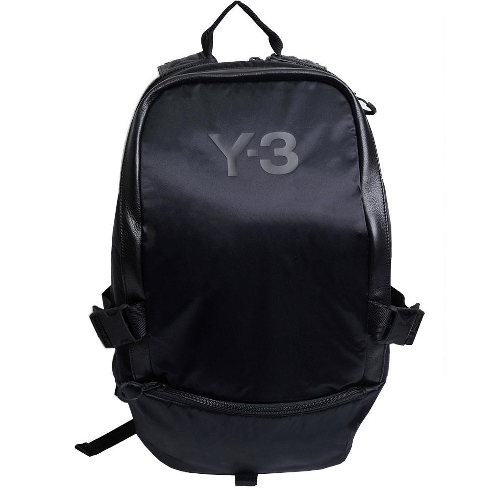 Y-3 RACER Backpack 山本耀司金屬光澤尼龍機能後揹包(黑色)