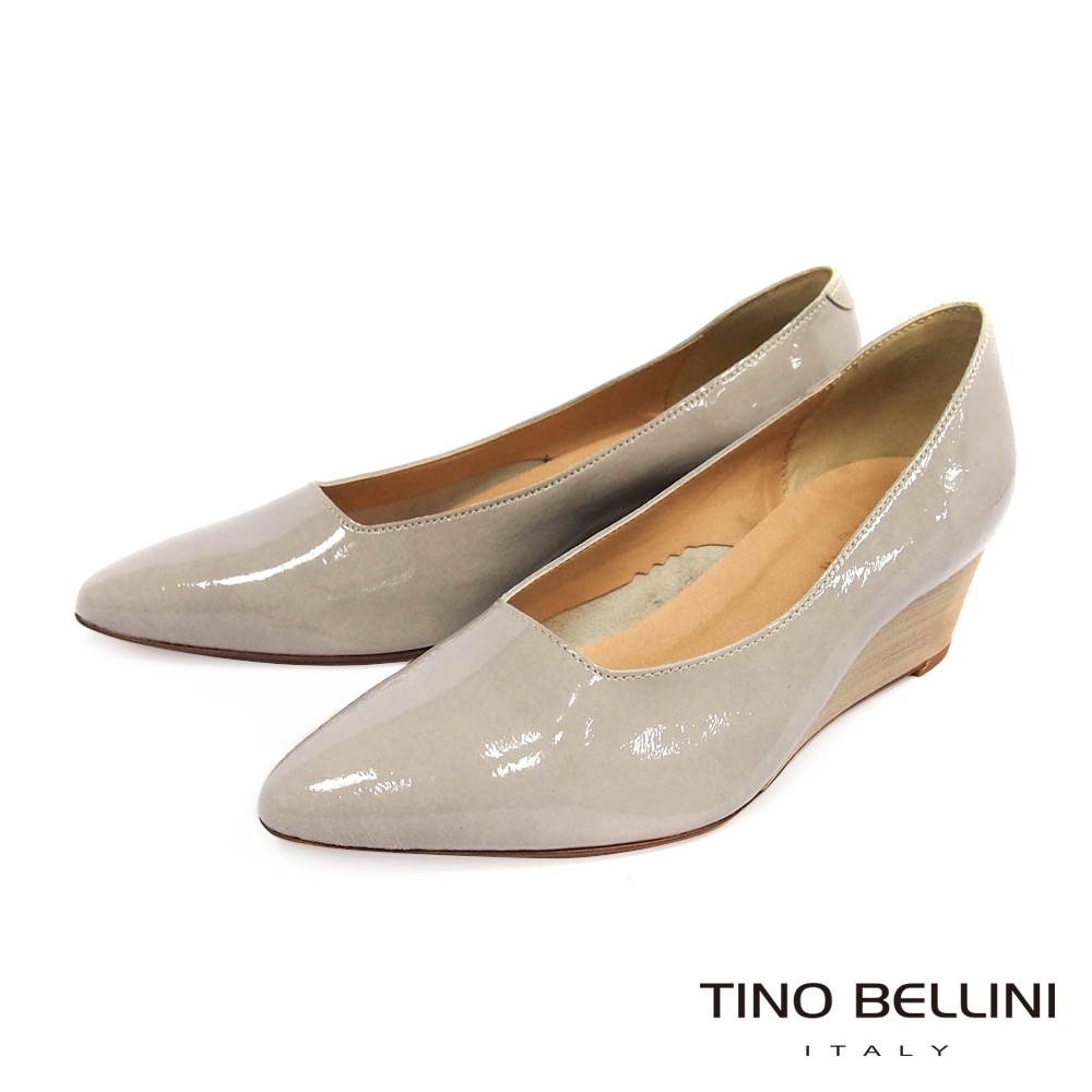 Tino Bellini義大利進口優雅端莊牛漆皮楔型鞋_淺灰
