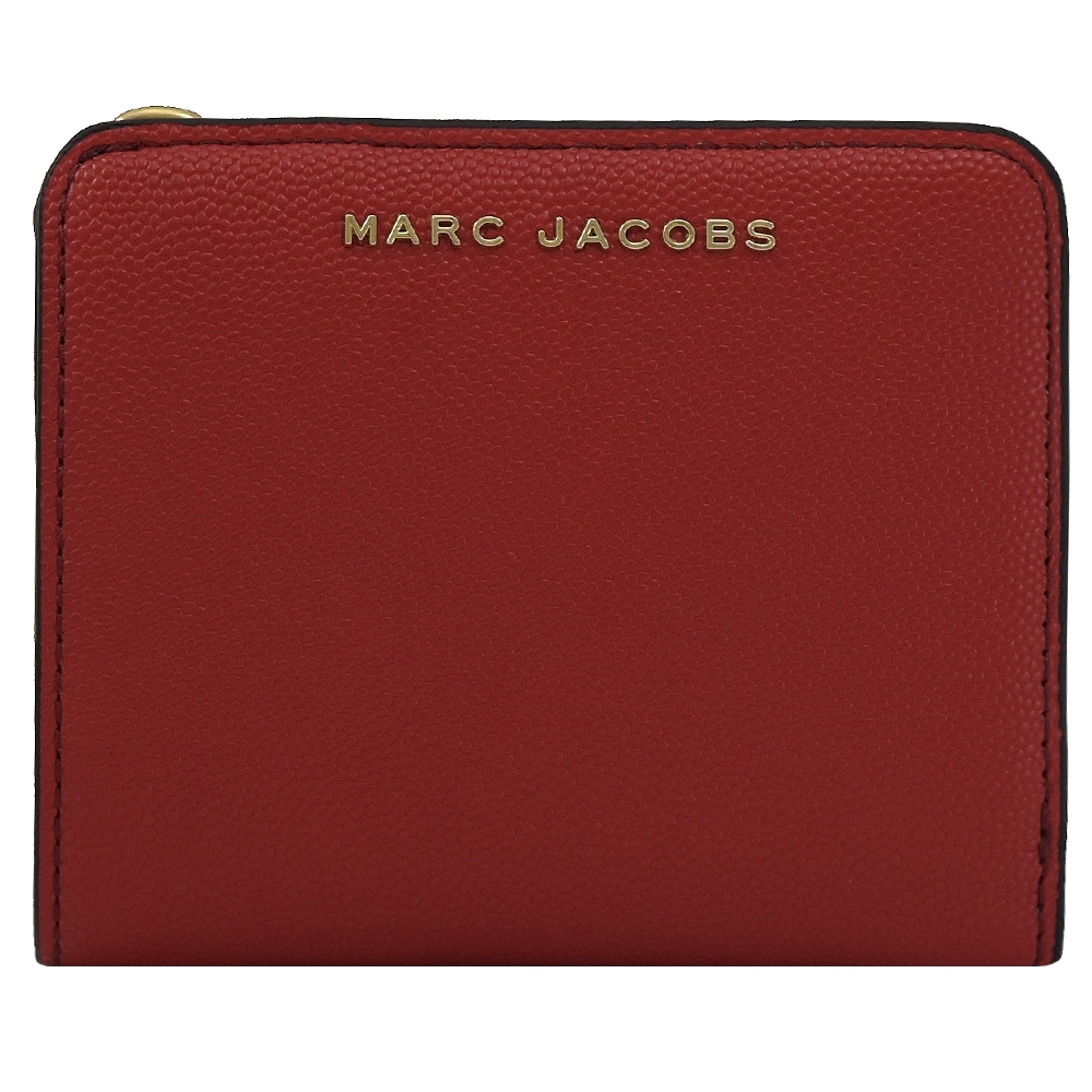 MARC JACOBS 金屬LOGO粒紋防刮釦式零錢短夾(紅)