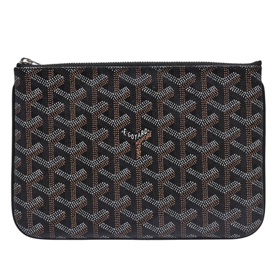 GOYARD 經典Senat Pouch PM系列塗層帆布LOGO牛皮飾邊萬用拉鍊拉鍊手拿包(黑)