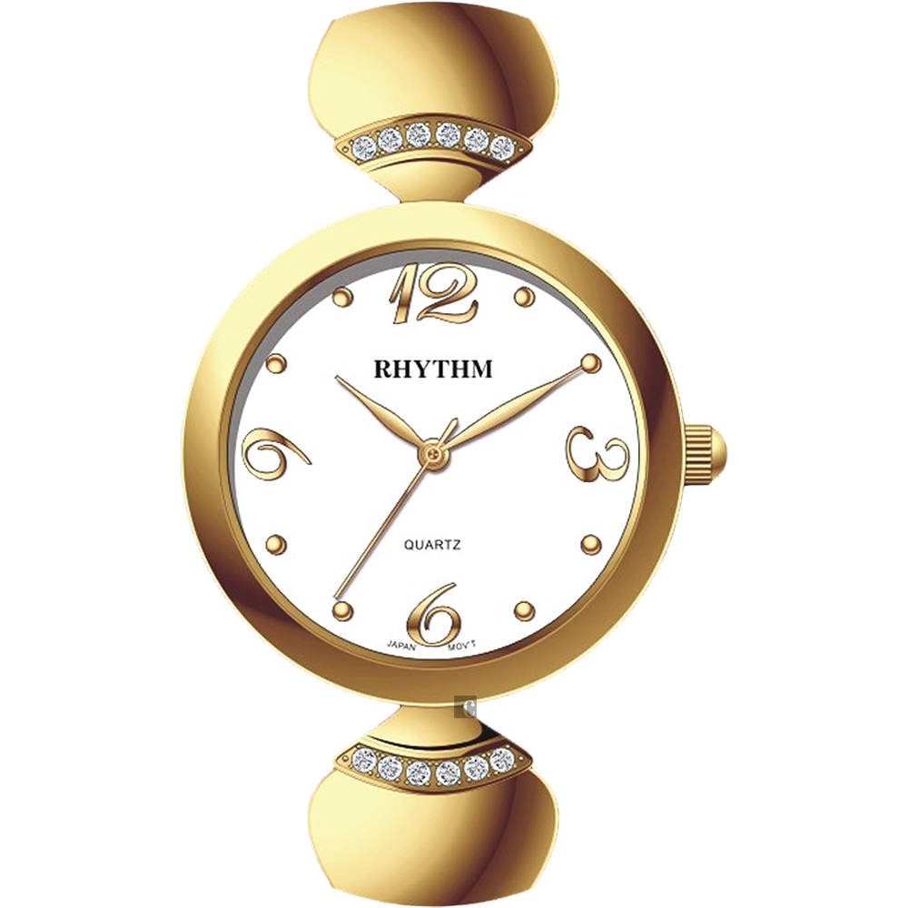 RHYTHM日本麗聲 雅緻淑女品味鑲鑽造型石英腕錶-金/43mm