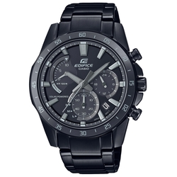 CASIO EDIFICE 經典極簡三針三眼太陽能休閒腕錶-純粹黑(EQS-930MDC-1A)/45.3mm