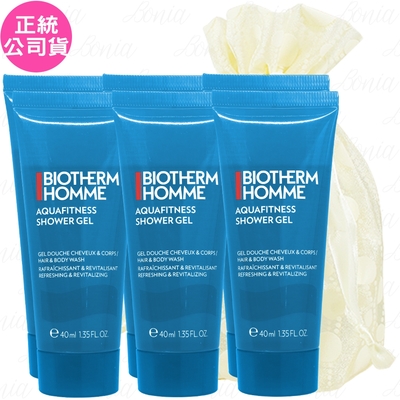 BIOTHERM 碧兒泉 海洋勁量全效沐浴膠(40ml)*6旅行袋組(公司貨)