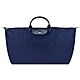 LONGCHAMP LE PLIAGE GREEN系列刺繡短把再生尼龍摺疊旅行袋(中/海軍藍) product thumbnail 1