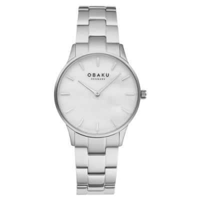 OBAKU 都會知性貝殼時尚腕錶-銀X白-V247LXCWSC-35mm