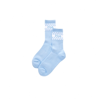FILA 素色格紋造型中筒襪-淺藍 SCY-1301-SB