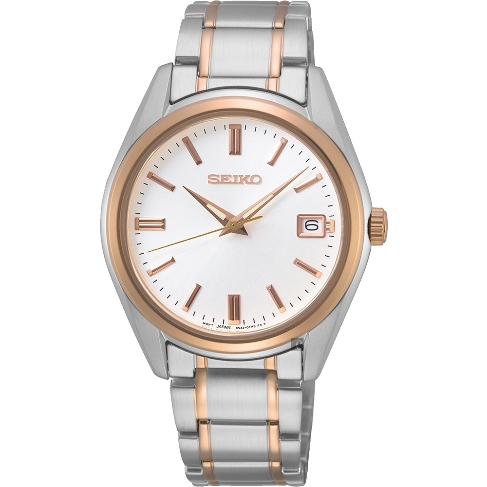 SEIKO 精工 CS 時尚石英女錶 母親節禮物-銀x雙色/36mm (SUR322P1)_SK045