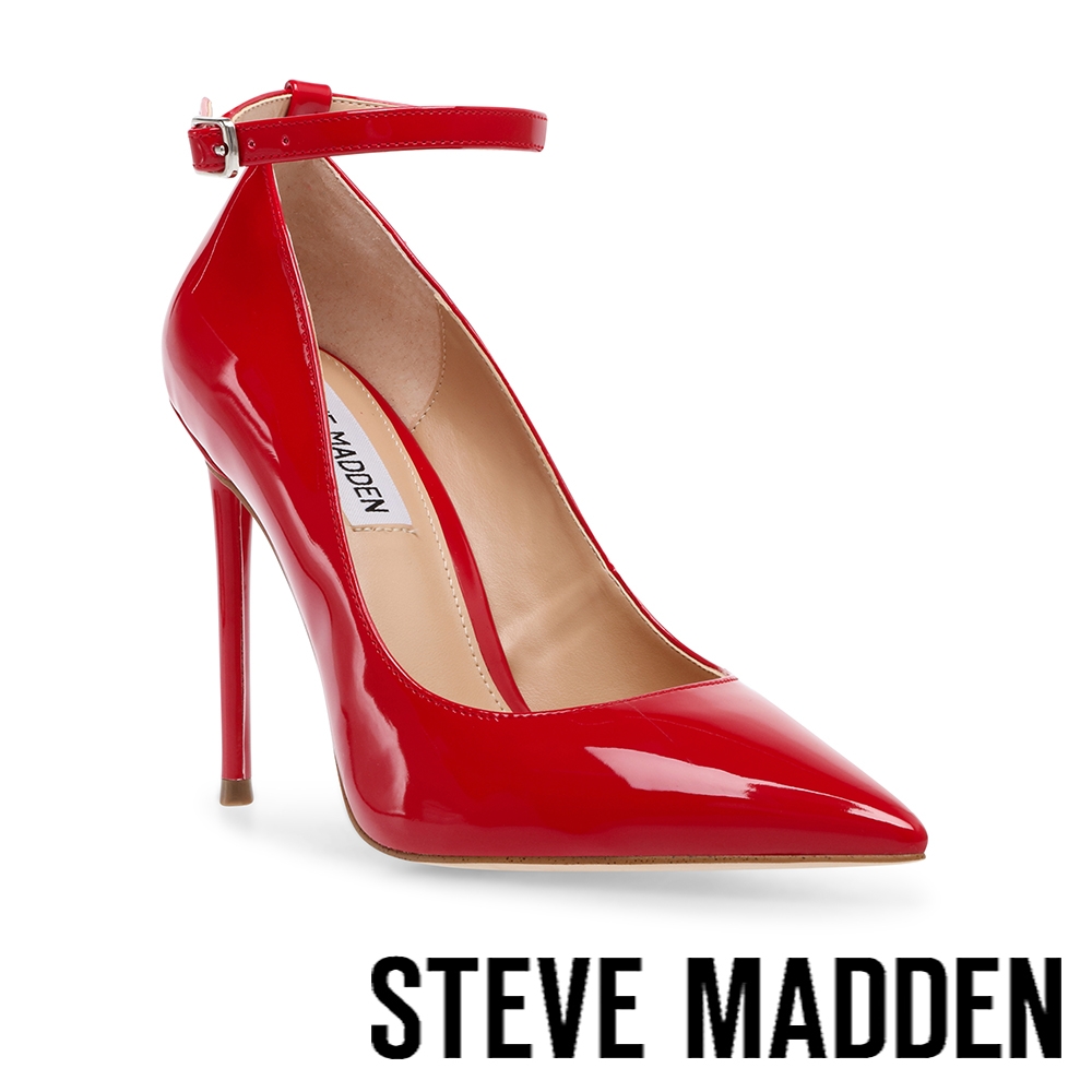 STEVE MADDEN-VONNA 尖頭繞踝後包高跟鞋-鏡紅色