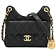 CHANEL Hobo Bag 經典雙C LOGO小牛皮金練斜背包/小號流浪包(黑/金) product thumbnail 1