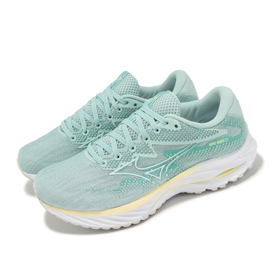 Mizuno 慢跑鞋 Wave Rider 27 Super Wide 女鞋 超寬楦 綠 白 波浪片 避震 美津濃 J1GD2306-74