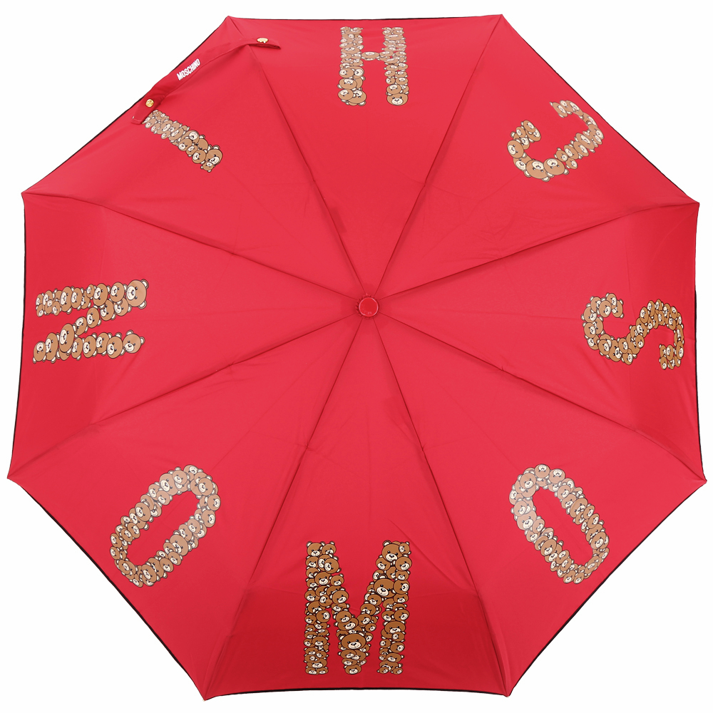 MOSCHINO 字母泰迪熊自動摺疊晴雨傘(紅色)