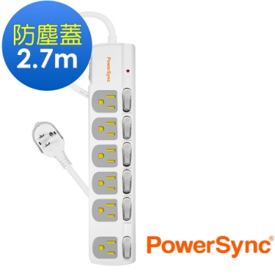 PowerSync 群加 3孔7開6插 防塵防雷擊 延長線2.7米TPS376DN9027