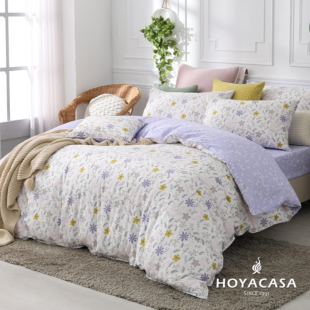 HOYACASA 100%精梳棉加大兩用被床四件式包組-蜜境花園(天絲入棉30%)
