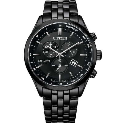 CITIZEN 星辰錶 三眼全黑賽車錶 光動能(AT2145-86E)42mm