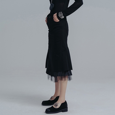 設計所在Style-新款暗黑風蕾絲褶皺後開叉韓版中長裙