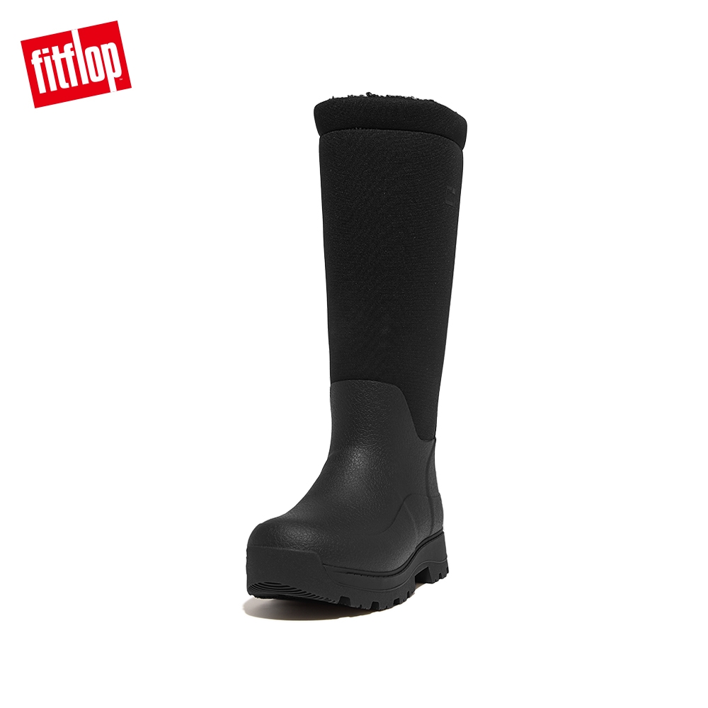 【FitFlop】WONDERWELLY ATB FLEECE-LINED ROLL-DOWN RAIN BOOTS羊毛捲邊高筒雨靴-女(黑色)