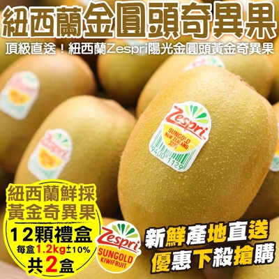 【天天果園】Zespri紐西蘭黃金奇異果禮盒2盒(每盒12入/約1.2kg)