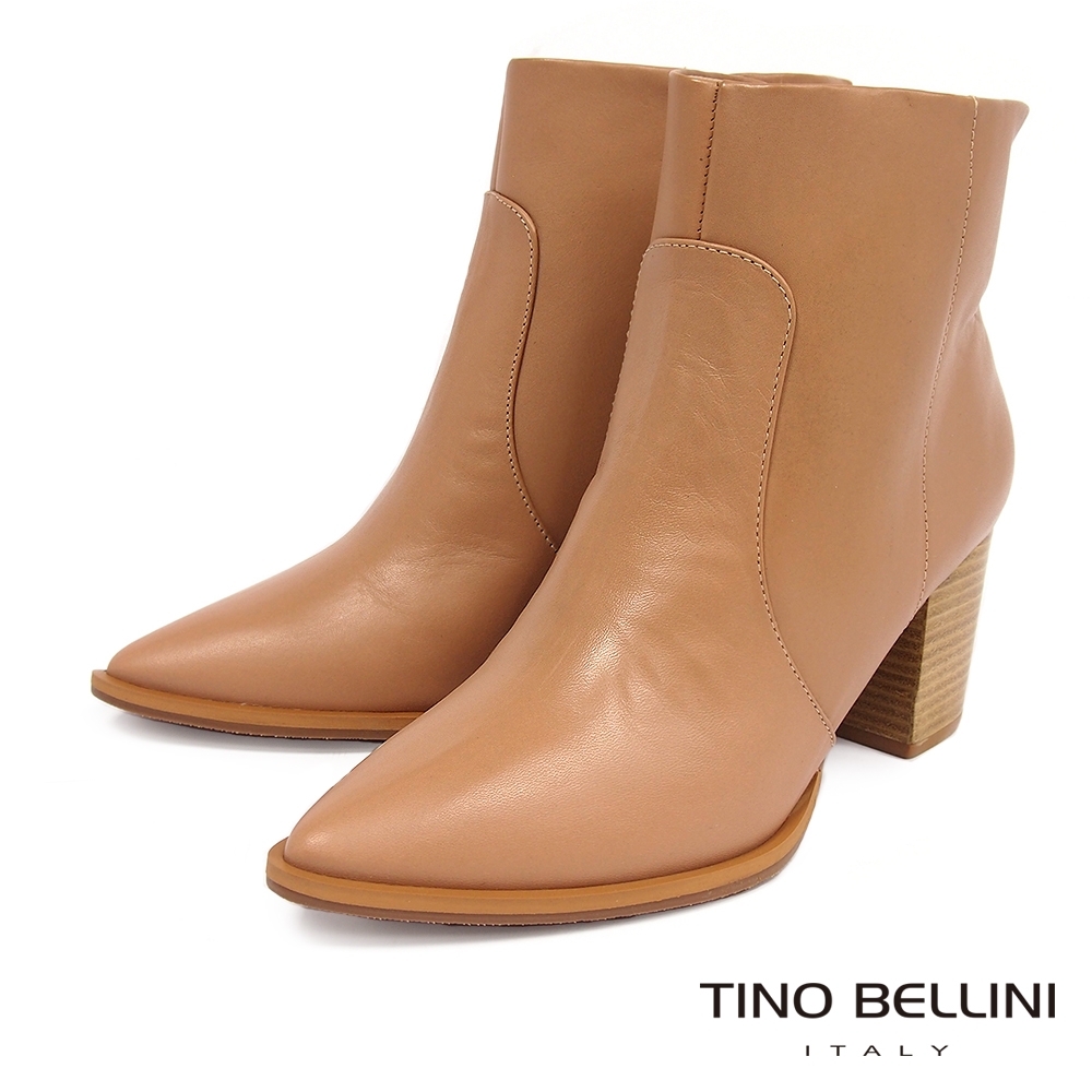 Tino Bellini巴西進口俐落線條高跟短靴_駝