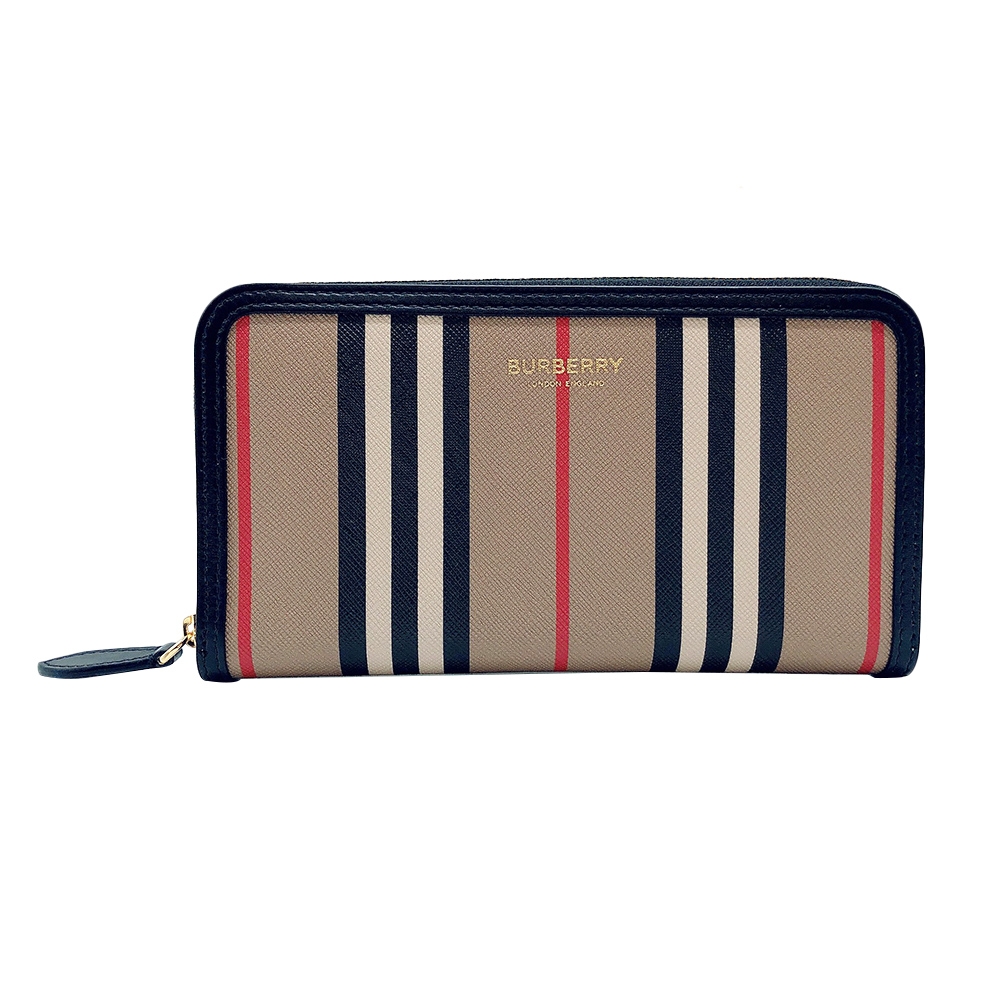 BURBERRY  Icon Stripe 品牌logo環保帆布寬版拉鍊長夾(8030448-淺駝)