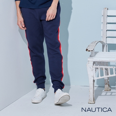 Nautica男裝 品牌LOGO撞色刷毛運動長褲-深藍