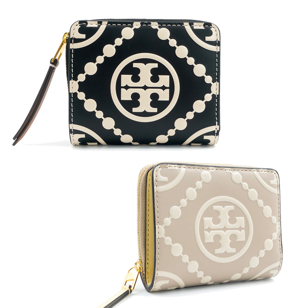 TORY BURCH T Monogram 撞色壓花拉鍊短夾 (雙色選)