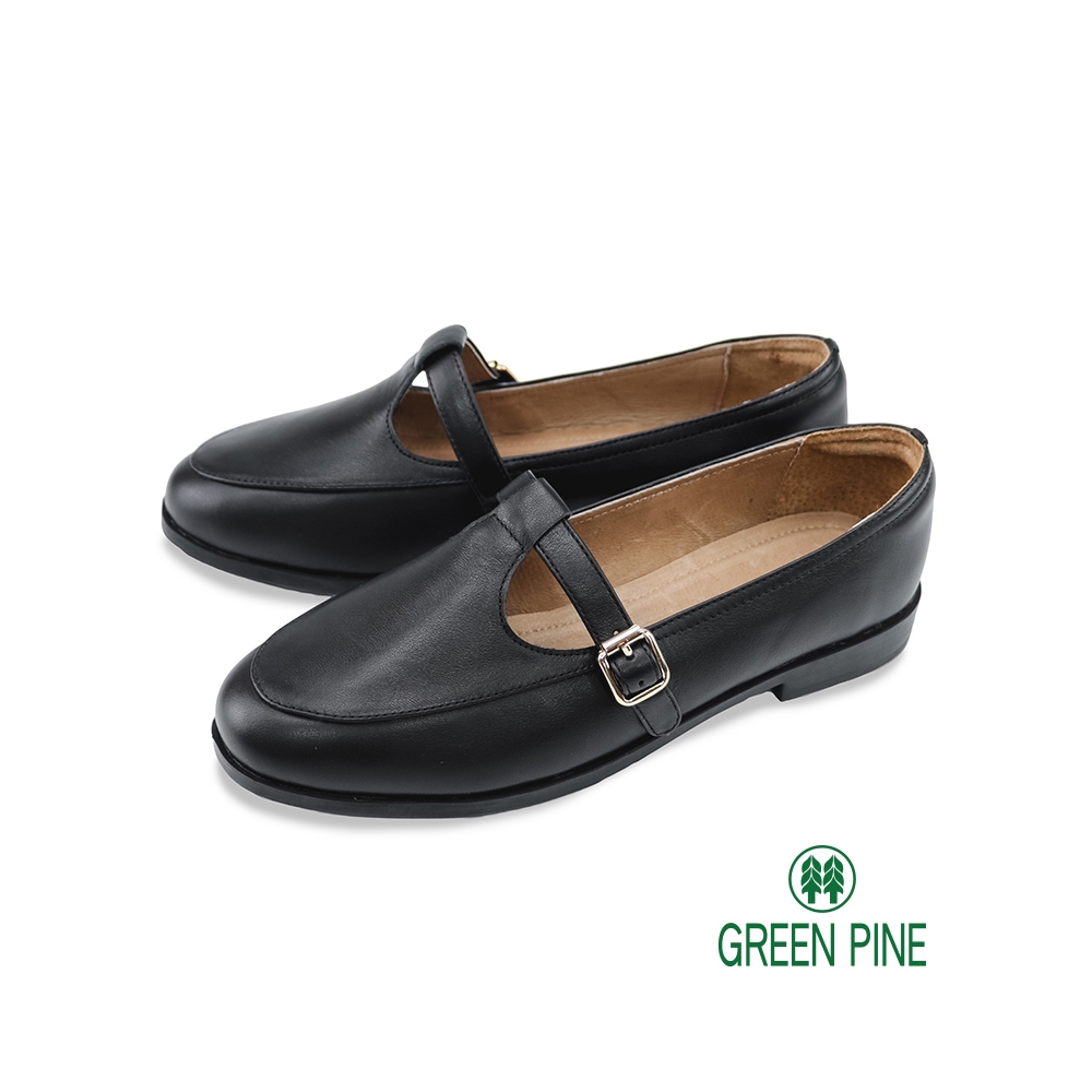 GREEN PINE復古插釦平底瑪莉珍鞋黑色(00323802)