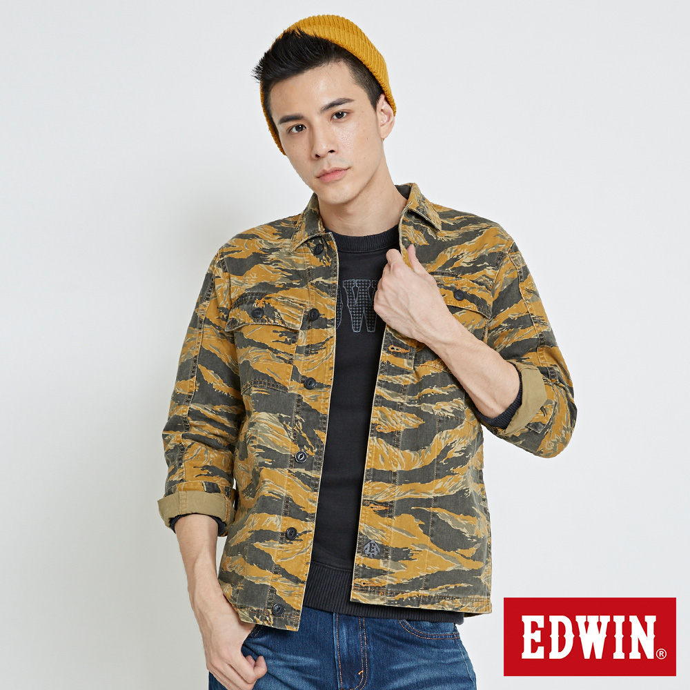 EDWIN 造型工裝長袖襯衫-男-土黃色