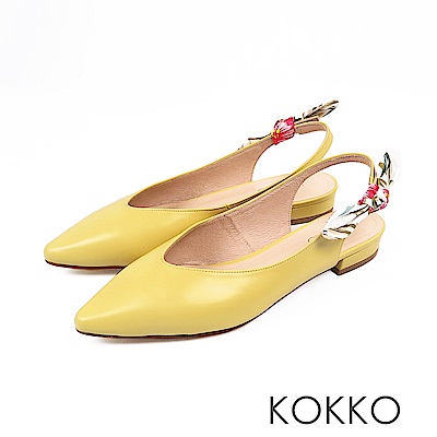 KOKKO - 觸及真心尖頭蝴蝶結真皮平底鞋 - 鳳凰黃