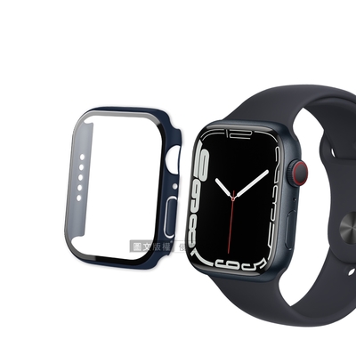 全包覆經典系列 Apple Watch Series 9/8/7 45mm 9H鋼化玻璃貼+錶殼 一體式保護殼(藍色)