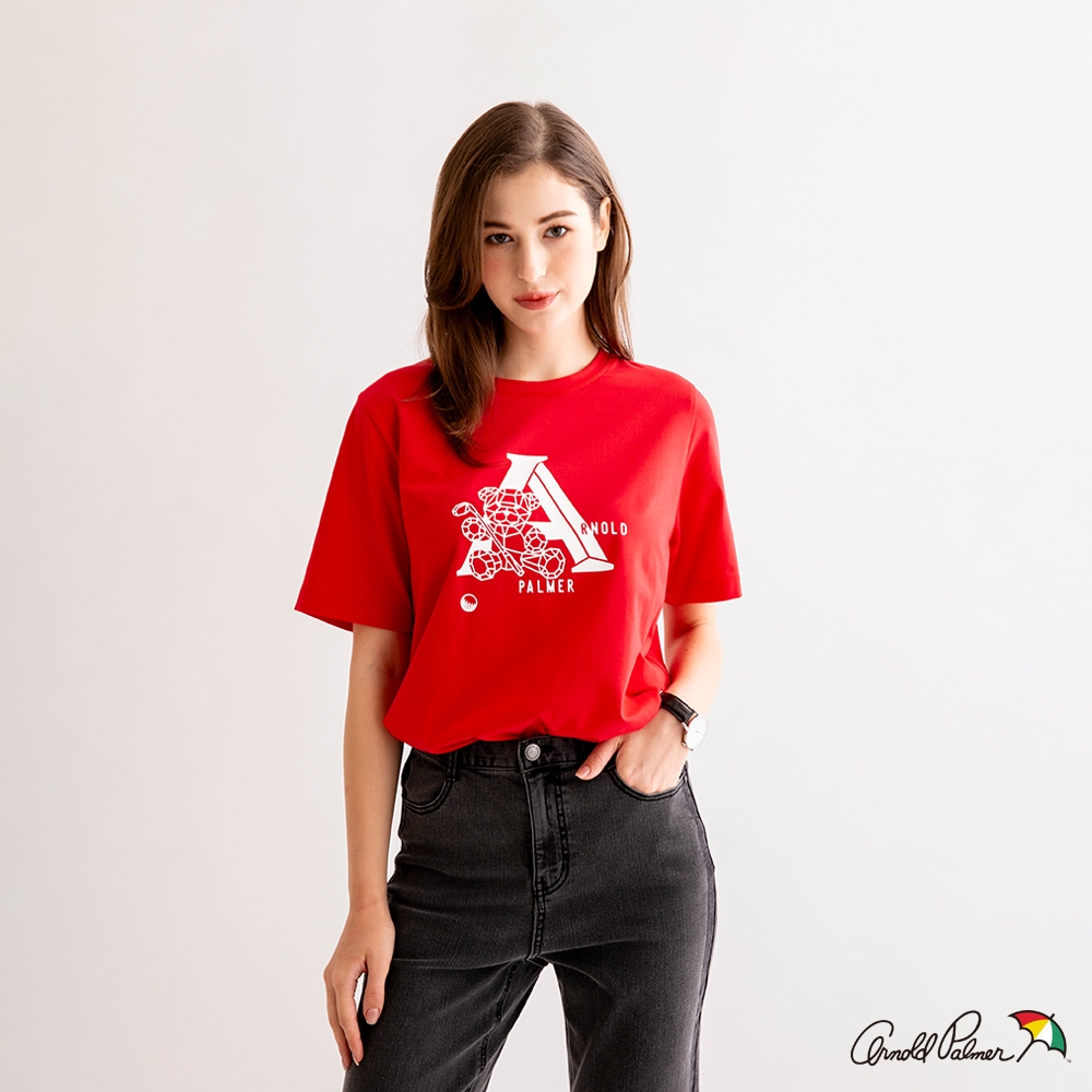 Arnold Palmer -女裝-彈性棉鑽石熊AP印花T-Shirt-紅色