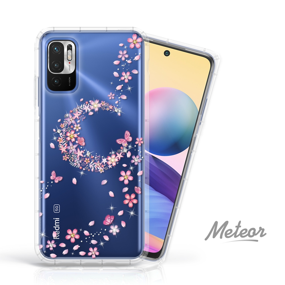 Meteor MI 紅米 Note10 5G 奧地利水鑽彩繪防摔殼 - 櫻月