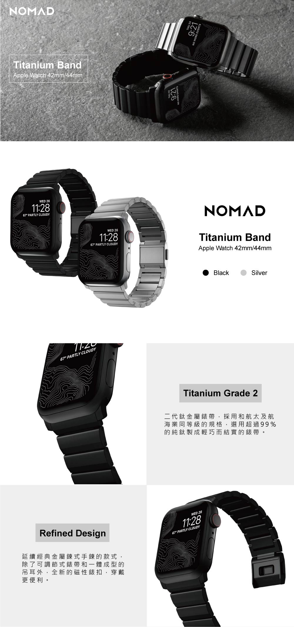 Nomad - Metal Watch Band for Apple Watch 42mm and 44mm - Black