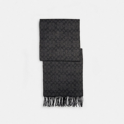 COACH熱賣款滿版LOGO羊毛圍巾(黑灰)