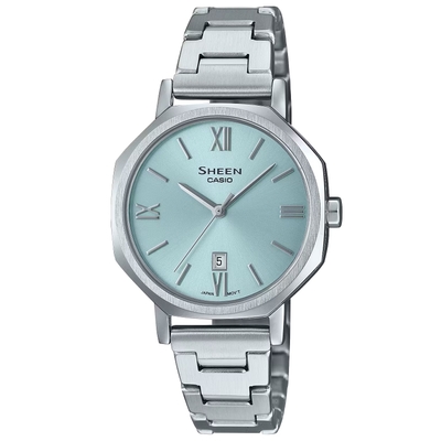 CASIO 卡西歐 SHEEN 拋光金屬 優雅時尚腕錶-藍 母親節 禮物 30mm / SHE-4554D-2A
