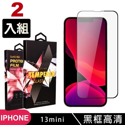 IPhone13MINI 高品質9D玻璃鋼化膜黑邊透明保護貼(2入-13MINI保護貼13MINI鋼化膜)