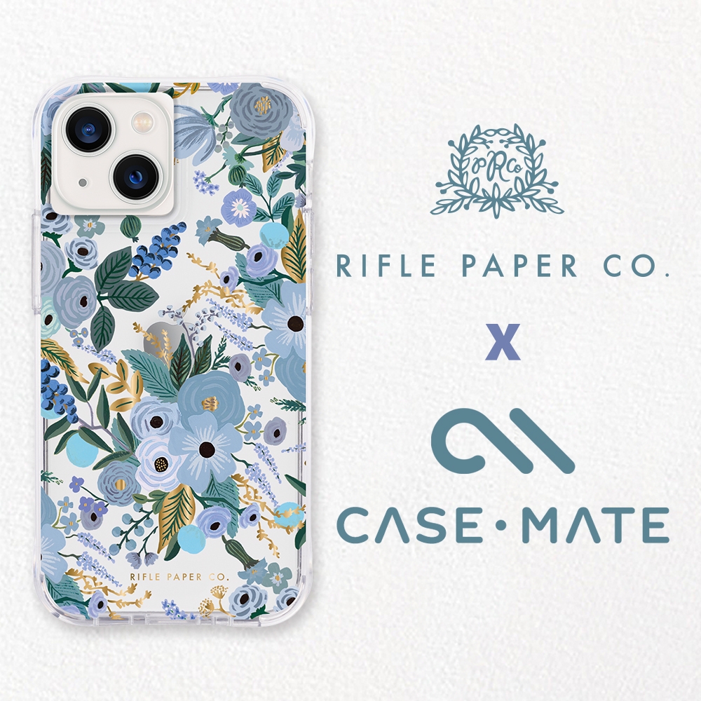 美國 CASE·MATE x Rifle Paper Co. 限量聯名款 iPhone 14 環保抗菌防摔保護殼-花園派對-藍