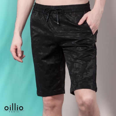 oillio歐洲貴族 休閒彈力針織短褲 絢麗花紋質感休閒 黑色