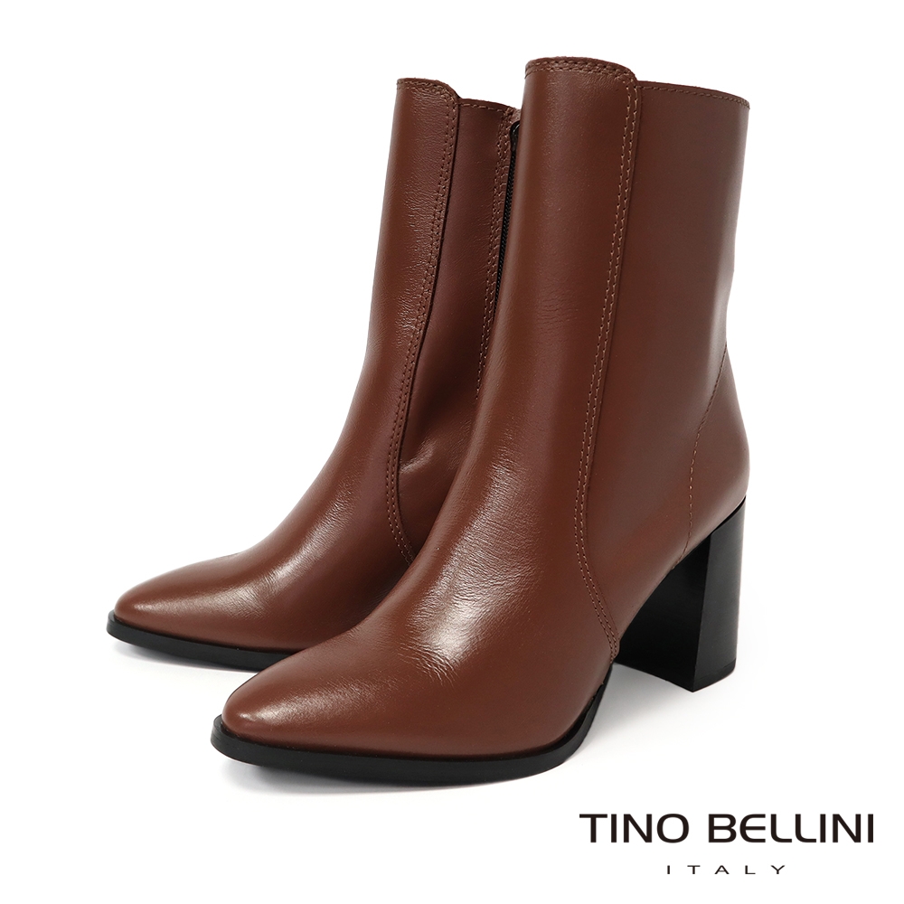 【TINO BELLINI 貝里尼】義大利進口時尚尖頭粗高跟短靴FWPT001-9(焦糖)
