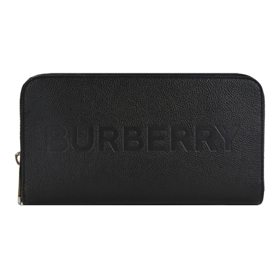 BURBERRY 巴寶莉 經典LOGO壓印牛皮拉鍊長夾(黑色)