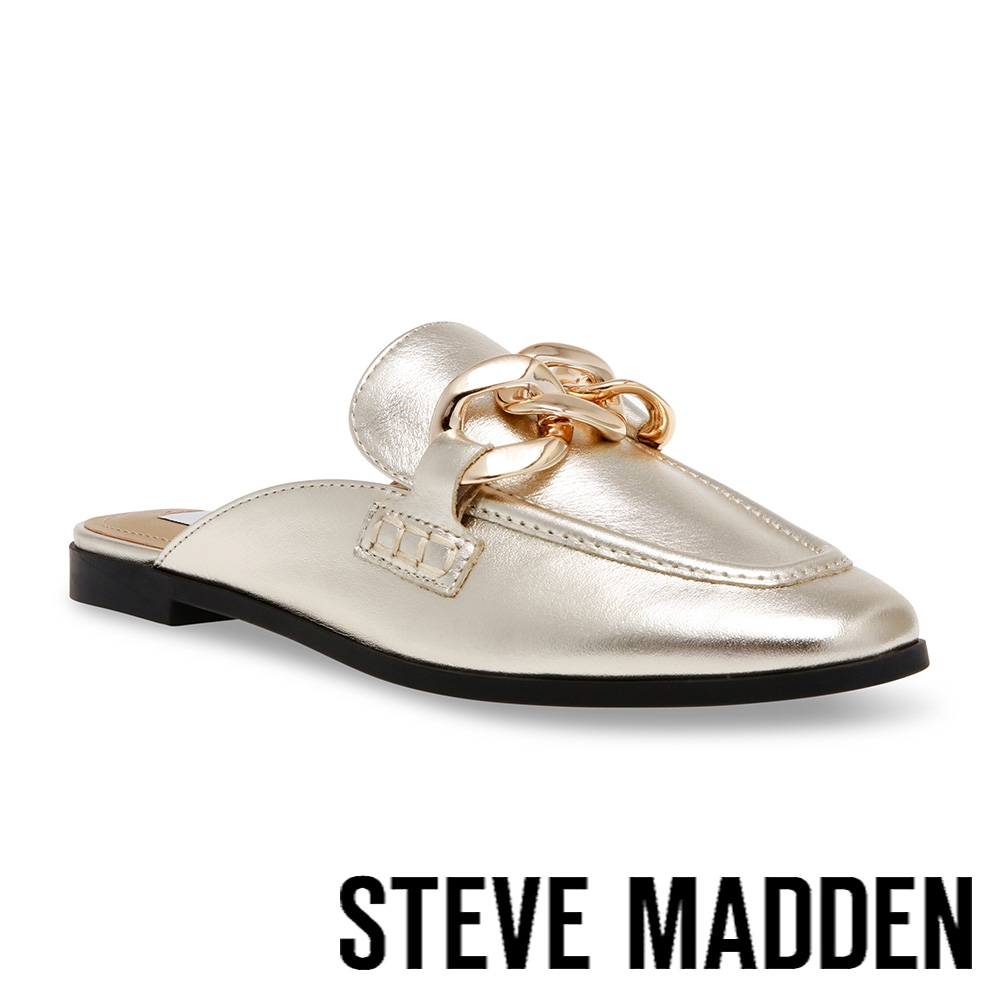STEVE MADDEN-CALLY 真皮粗鍊平底穆勒鞋-金色
