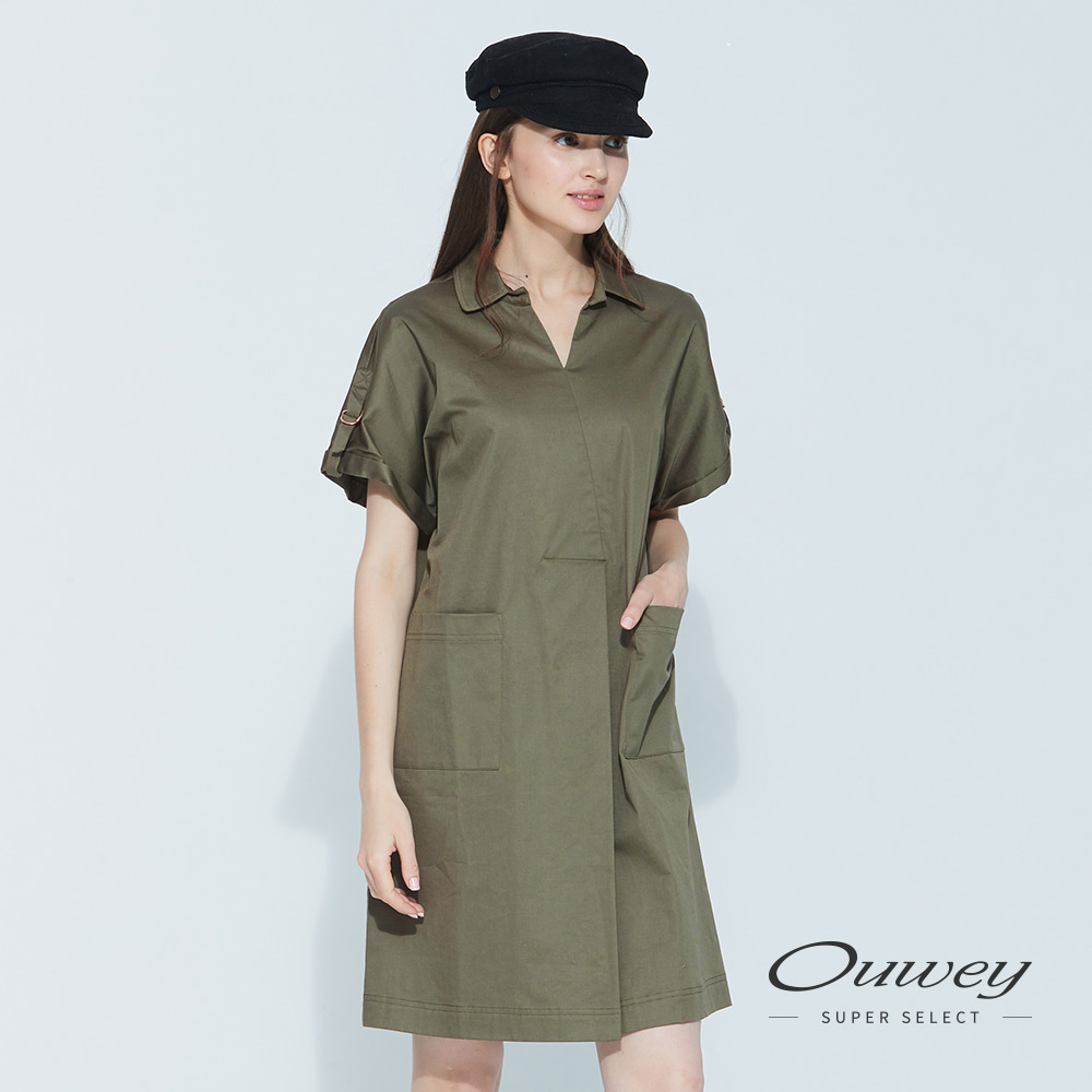 OUWEY歐薇 簡約率性落肩洋裝(可/藍/綠)