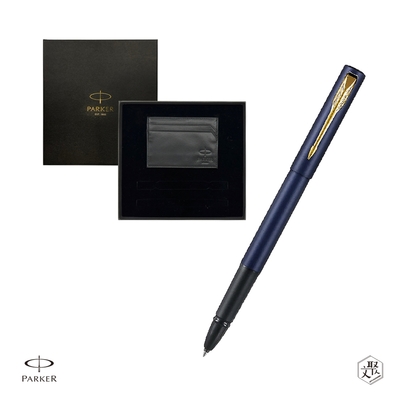 Parker 派克 威雅XL 海軍藍鋼珠筆 牛皮卡夾禮盒 免費刻字 （原廠正貨）