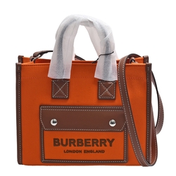 BURBERRY 經典品牌LOGO帆布皮革飾邊手提/斜背方包(橙棕褐色)