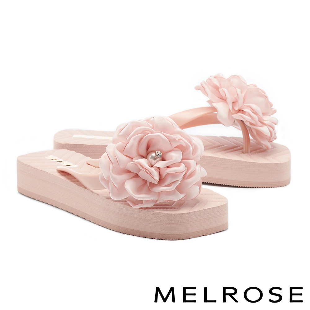 拖鞋 MELROSE 典雅百搭花朵造型厚底夾腳拖鞋－粉