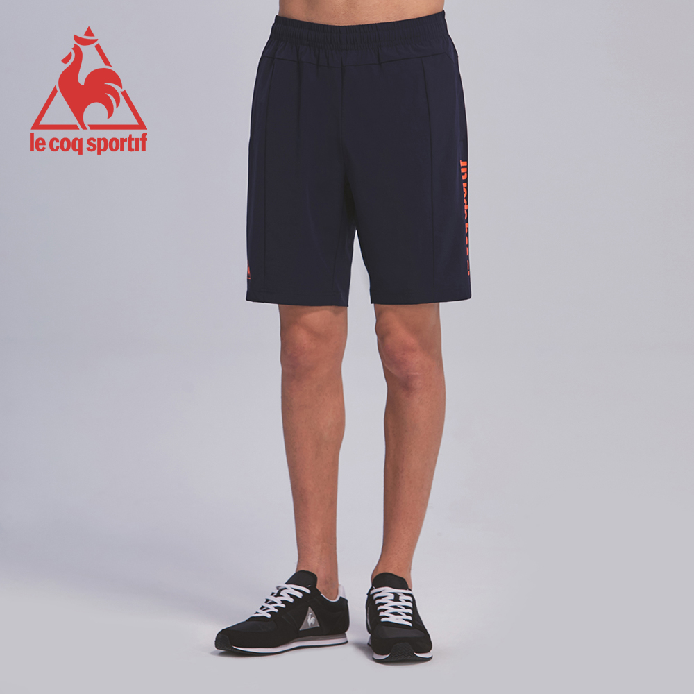 le coq sportif 法國公雞牌側邊文字LOGO印花運動短褲 男-丈青