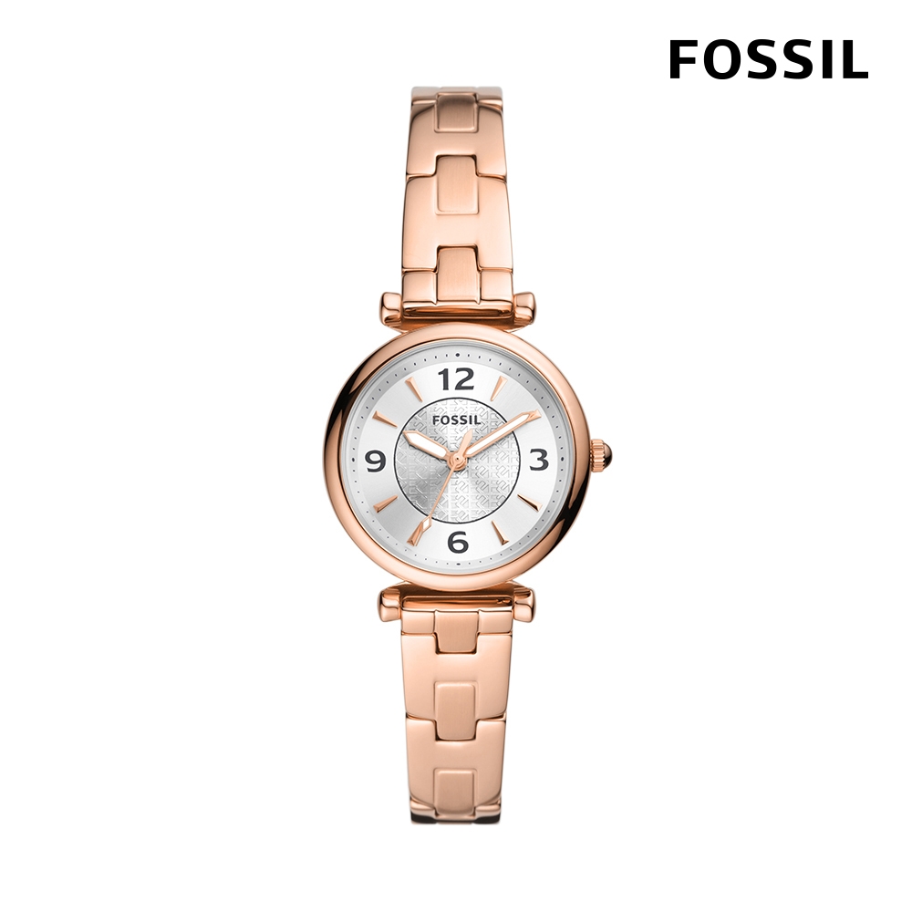 FOSSIL Carlie 簡約古典仕女錶 玫瑰金不鏽鋼鍊帶 28MM ES5202