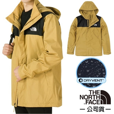 【The North Face】男 3效能_防水透氣防風耐磨連帽外套(可套接).風雨衣_4UAU-ZSF 卡其