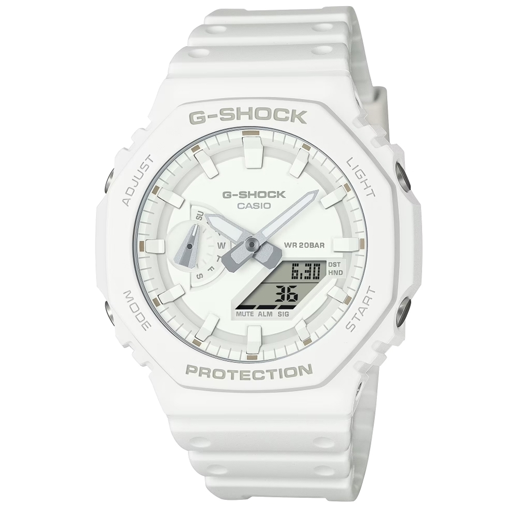 CASIO 卡西歐 G-SHOCK Tone-on-Tone 白色 同色時尚 八角形錶殼 GA-2100-7A7_45.4mm