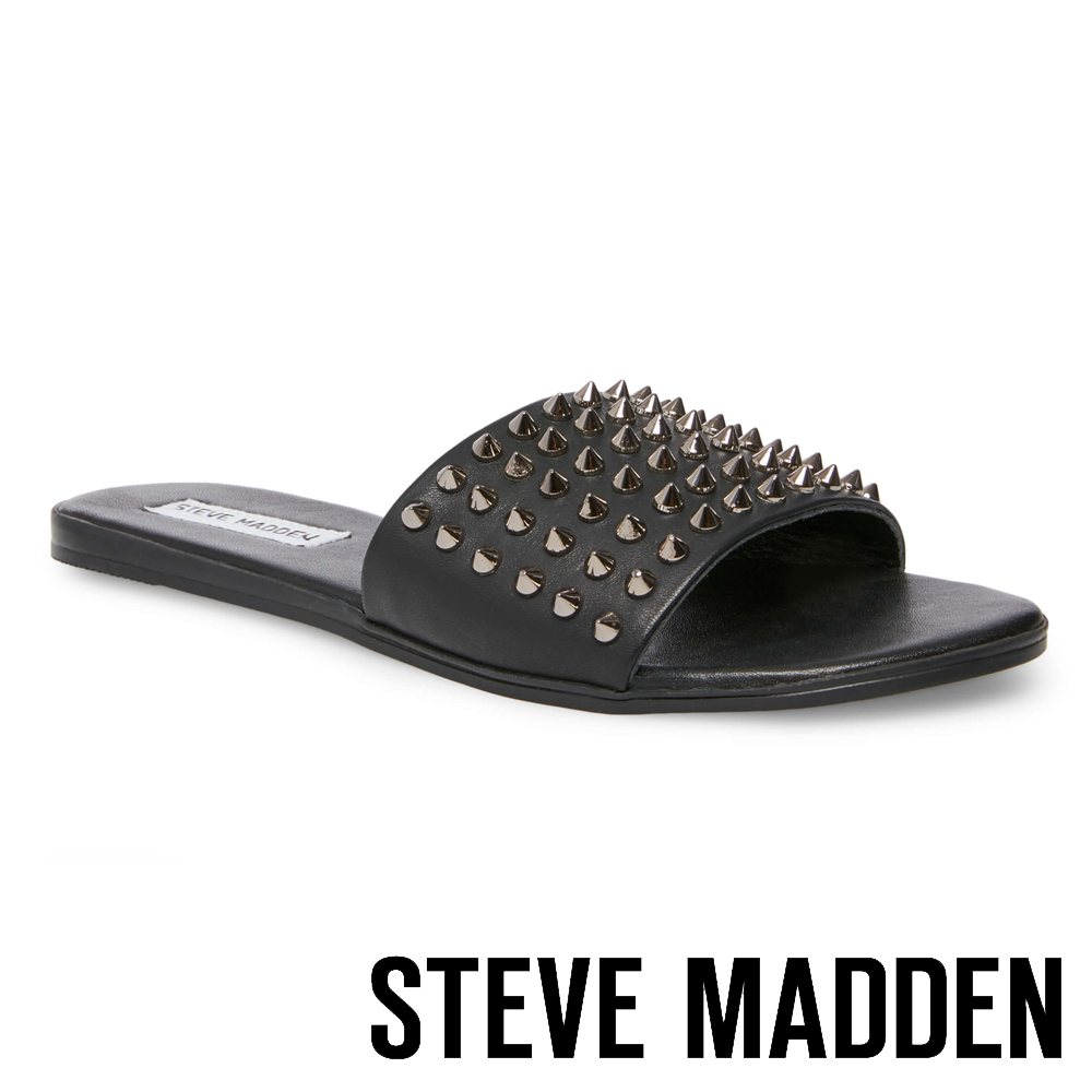 STEVE MADDEN FARRYN  帥氣皮革鉚釘一字拖鞋-黑色