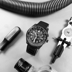 CITIZEN / PROMASTER 光動能 航空計算尺 日期 防水 小牛皮手錶-黑色/43mm